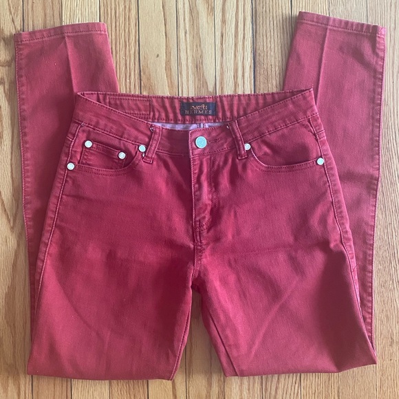 Red Hermes Jeans with Embroidered Pockets and Enamel Details - Picture 2 of 5